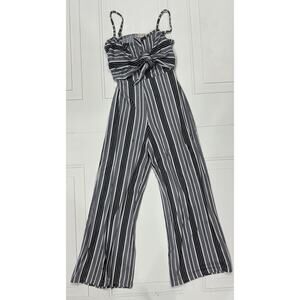 Derek Heart Black & White Striped Tie-Front Wide Leg Jumpsuit